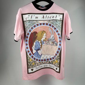 Alice in Wonderland Themed Pink T-Shirt with Graphic Print